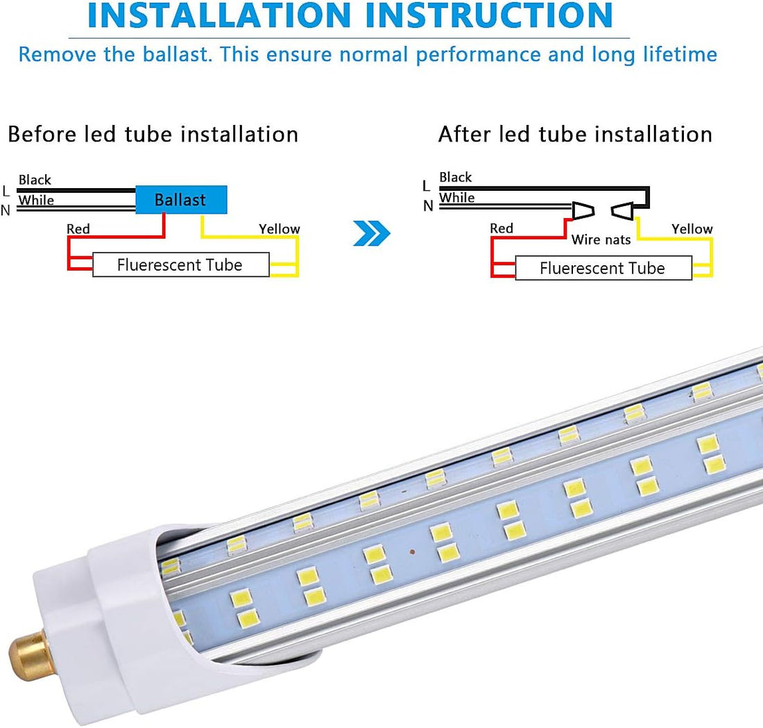 10PCS,8 FT LED Bulbs, 120W 19000lm 5000K Daylight, Super Bright, T8 T10 T12 LED Tube Lights, FA8 Single Pin LED Lights,V Shape, Clear Cover, 8 Foot LED Bulbs