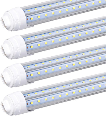 4 Pack, R17D/HO 8FT LED Bulbs - Rotate 2 Row V Shape, 5000K Cold White 100W, 15000LM, 250W Equivalent F96T12/DW/HO, Clear Cover, T8/T10/T12 Replacement, Dual-End Powered, Ballast Bypass