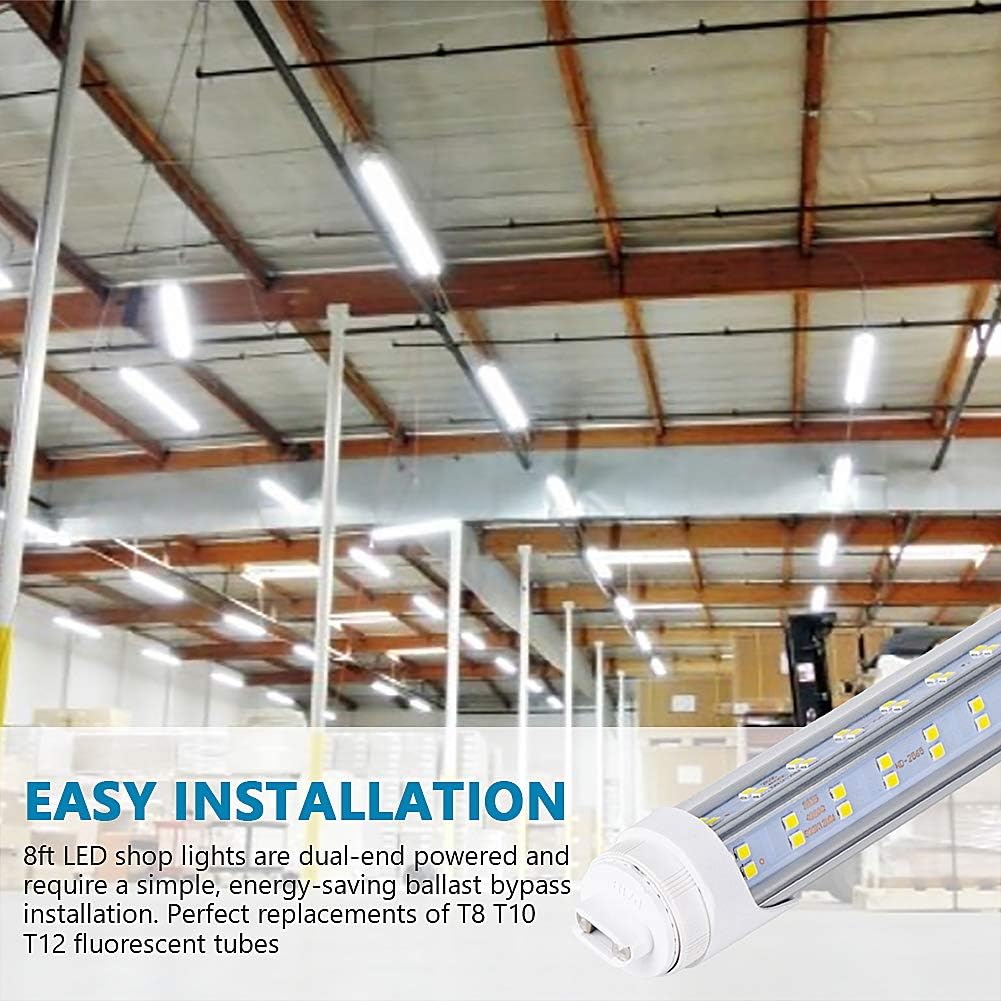 10 PCS-R17D/HO 8FT LED Bulb - Rotate V Shaped, 5000K Daylight 100W, 14500LM, 110W Equivalent F96T12/DW/HO, Clear Cover, T8/T10/T12 Replacement, Dual-End Powered (10PCS R17D 5000K)