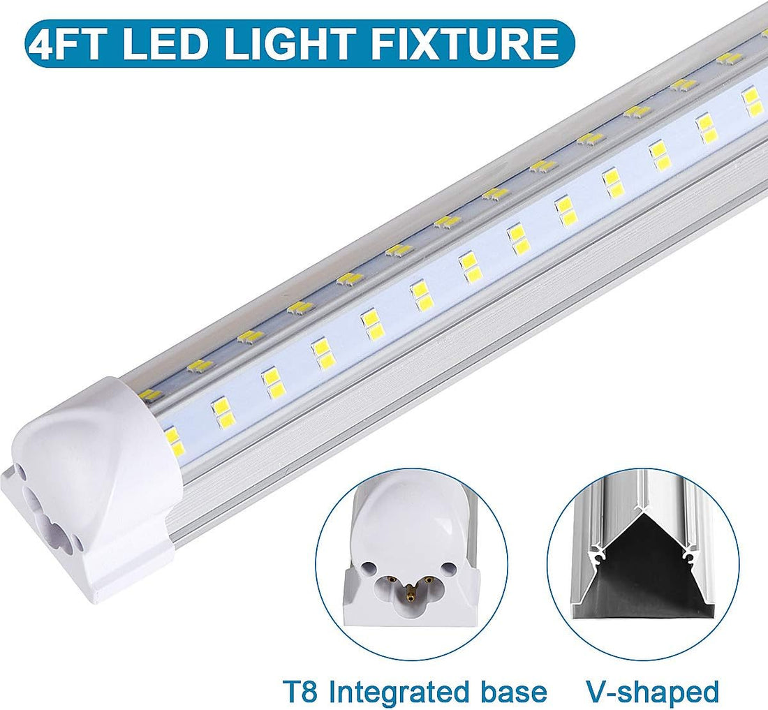 LED Shop Light Fixture, 4FT, 50W 6500LM, 6000K Cold White, 4 Foot T8 Integrated LED Tube Lights, Plug in Warehouse Garage Lighting, V Shape, High Output, Linkable with On/Off Switch (4PCS)