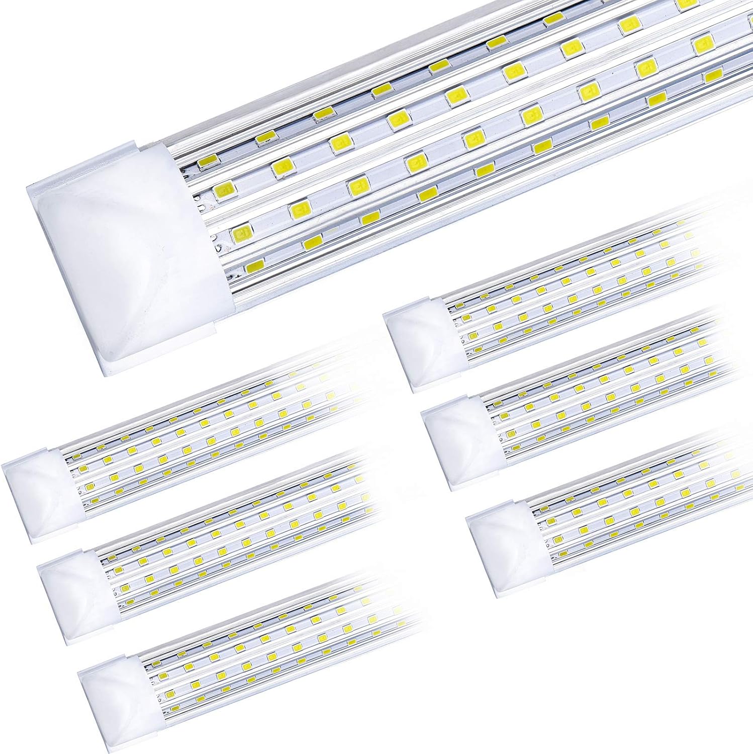 6-Pack, LED Shop Light, 8FT 144W 14500LM 5000K, Daylight White, U Shape, Clear Cover, Hight Output, Linkable Shop Lights, T8 LED Tube Lights, LED Shop Lights for Garage 8 Foot with Plug