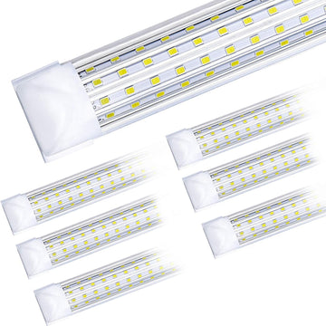 6-Pack, LED Shop Light, 8FT 144W 14500LM 5000K, Daylight White, U Shape, Clear Cover, Hight Output, Linkable Shop Lights, T8 LED Tube Lights, LED Shop Lights for Garage 8 Foot with Plug