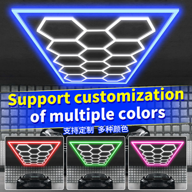 15 Hexagon LED Garage Light, Ultra-Bright 15-hole garage light(Pink frame)*85 light tubes, 15 Grids for Garage, Mall, Shop, and Auto Detailing