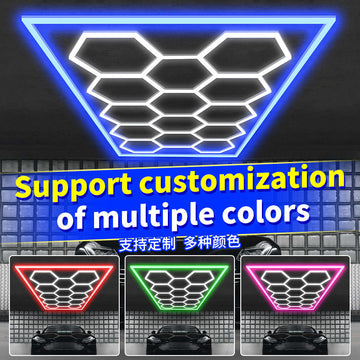 Hexagon Garage Light: Higher Brightness 720W 76400 Lumens Hexagon Led Garage Light with Rectangle Frame 15-hole garage light(bule frame)*85 light tubes for Garage, Basement, Warehouse, Auto Beauty Shop, Car Detailing Shop etc